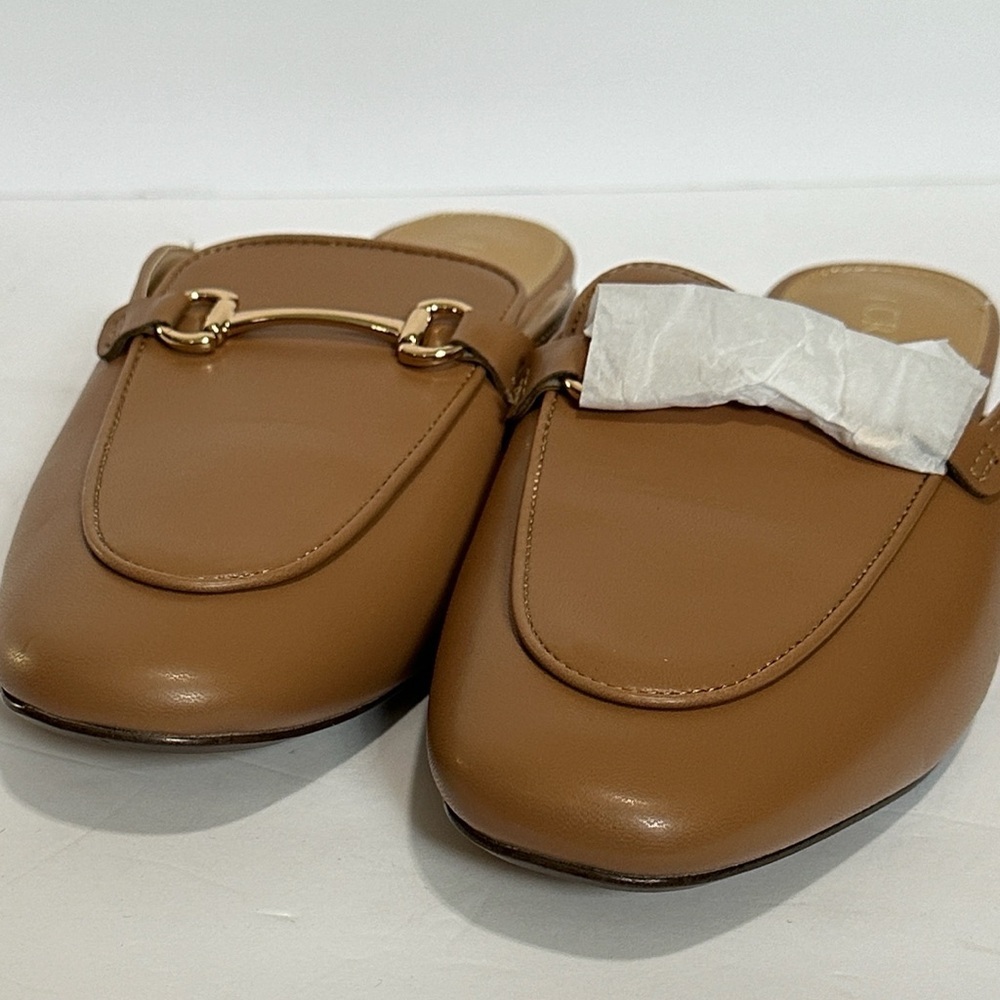 J. Crew Women's Brown Leather Mules with Gold Accent sz - Picture 3 of 11